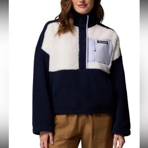NWT Columbia Women's Size XL Fleece Pullover Relaxed Fit Navy & White Sweatshirt